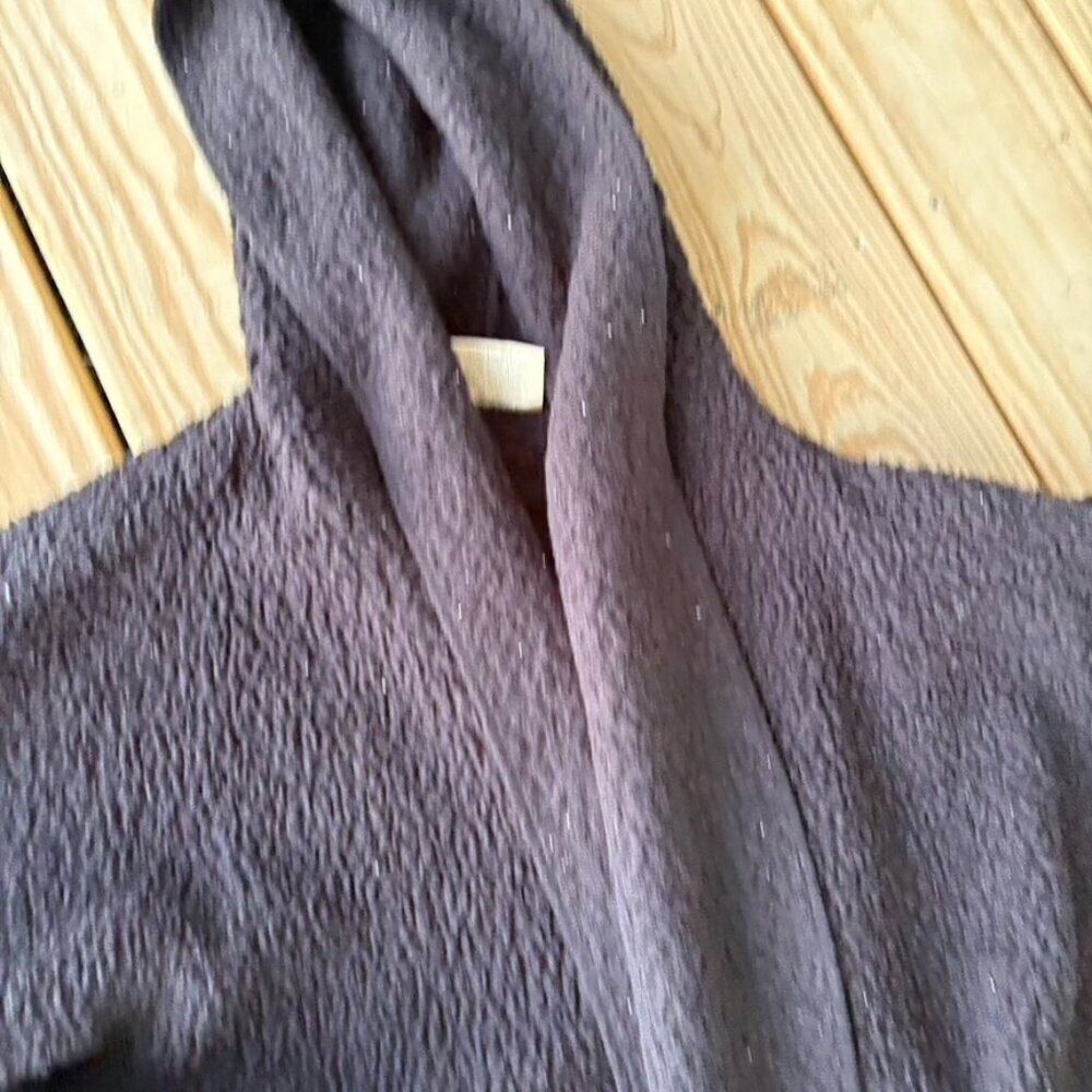 Nordic Beach Womens Top One Size Black Hooded Open Front Wrap Fleece Cozy - Picture 6 of 8